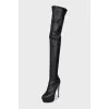 Textured leather over-the-knee boots with heels