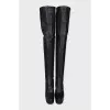 Textured leather over-the-knee boots with heels