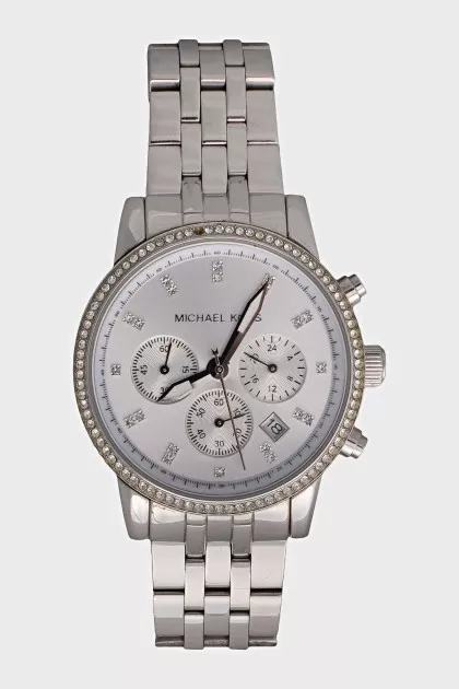 Silver watch with crystals