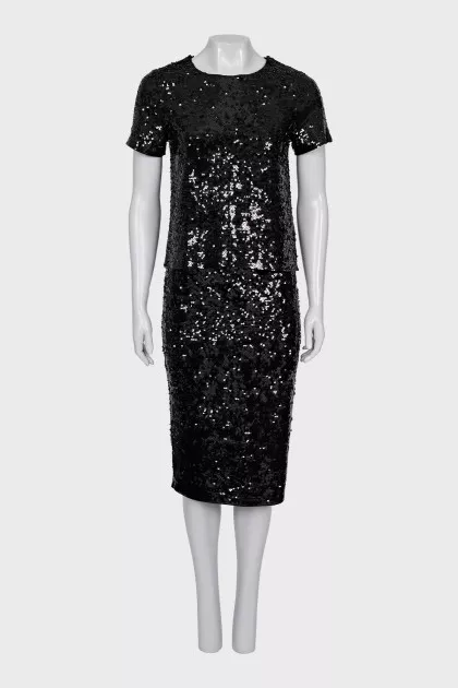 Black sequin suit with tag