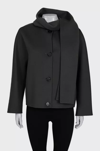 Cropped wool coat with scarf