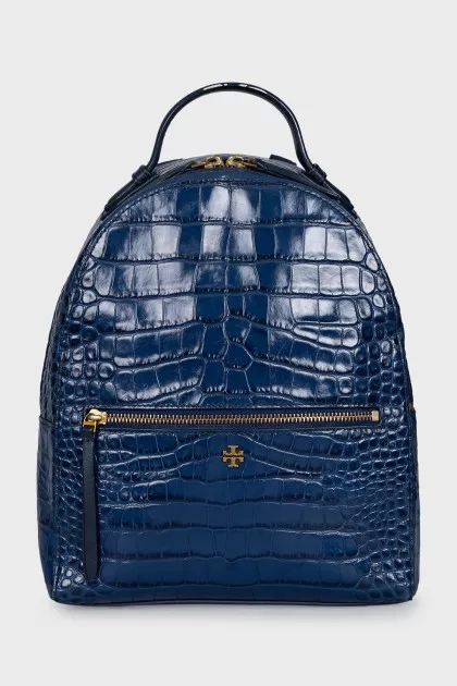 Leather backpack with embossing