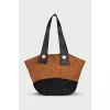 Wicker shopper with leather handles