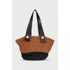 Wicker shopper with leather handles