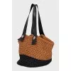 Wicker shopper with leather handles