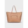 Leather tote with gold logo