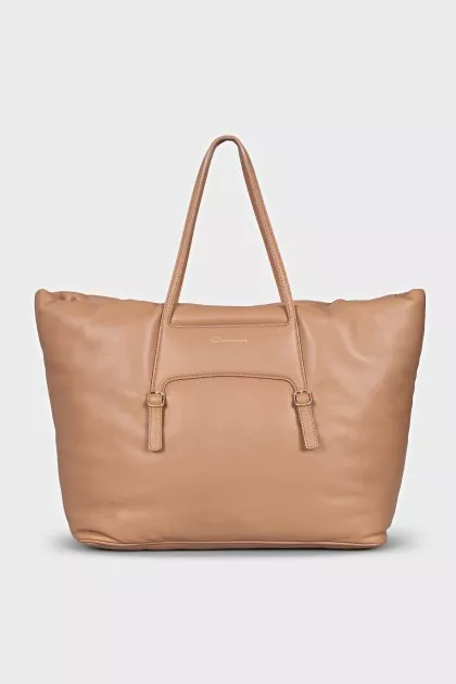 Leather tote with gold logo
