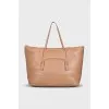 Leather tote with gold logo