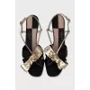 Leather sandals with gold straps