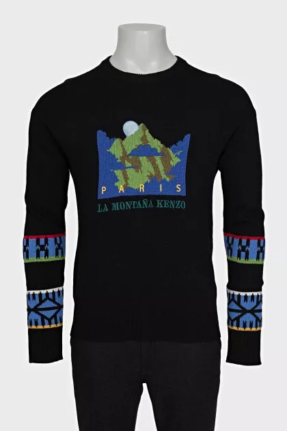 Men's jumper with print and embroidery