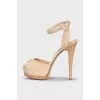 Suede sandals with rhinestone logo