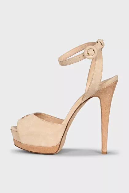 Suede sandals with rhinestone logo
