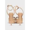 Suede sandals with rhinestone logo