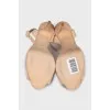 Suede sandals with rhinestone logo