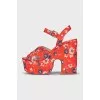 Red floral print sandals