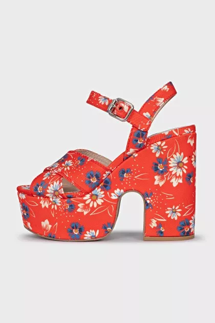 Red floral print sandals