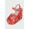 Red floral print sandals