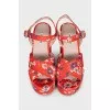 Red floral print sandals