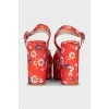 Red floral print sandals