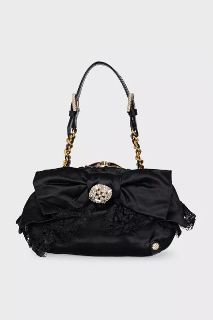Black textile clutch with crystals