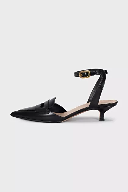 Leather slingbacks with gold-tone clasps