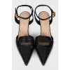 Leather slingbacks with gold-tone clasps