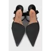 Leather slingbacks with gold-tone clasps