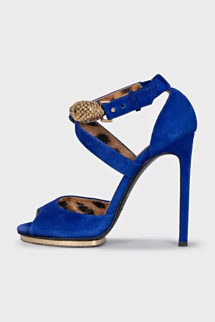 Suede sandals with massive decor