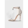 Sandals with rhinestones and feathers