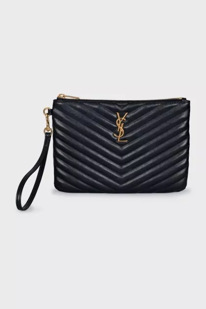 Quilted leather clutch with signature logo
