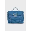 Leather satchel bag with gold logo