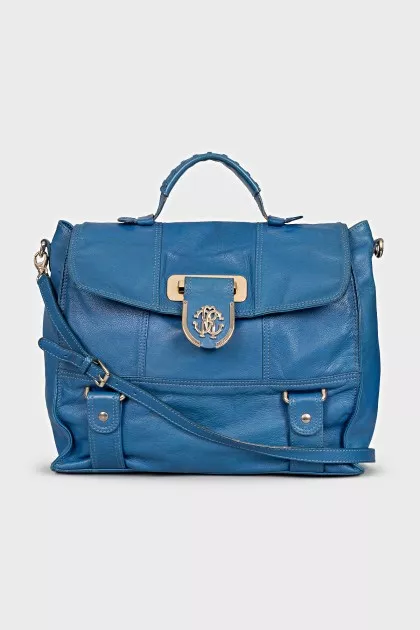 Leather satchel bag with gold logo