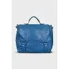 Leather satchel bag with gold logo