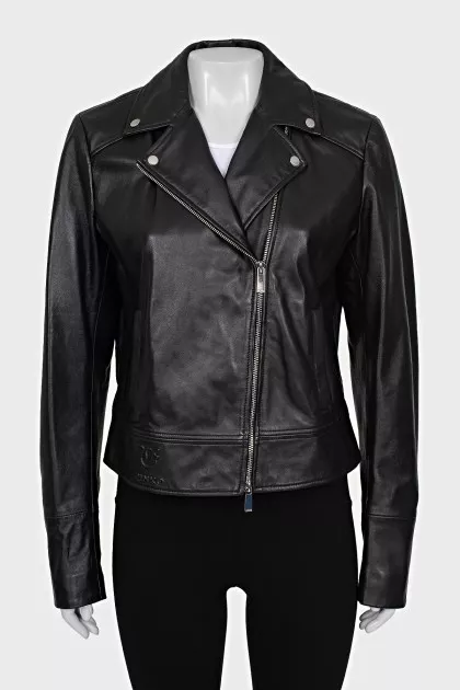 Leather jacket with tag