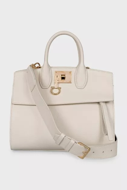Leather bag with suede inserts