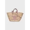 Raffia bag with leather logo