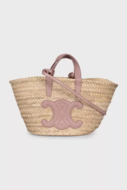 Raffia bag with leather logo