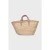 Raffia bag with leather logo