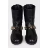 Leather boots with gold-tone decor on the front