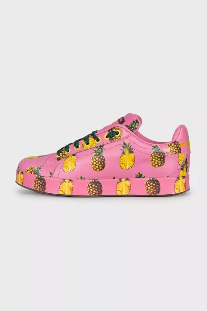 Leather sneakers with a pineapple print