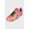 Leather sneakers with a pineapple print