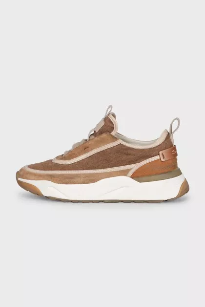 Leather and suede lace-up sneakers