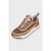 Leather and suede lace-up sneakers