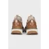 Leather and suede lace-up sneakers