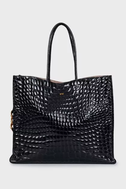 Embossed leather tote bag