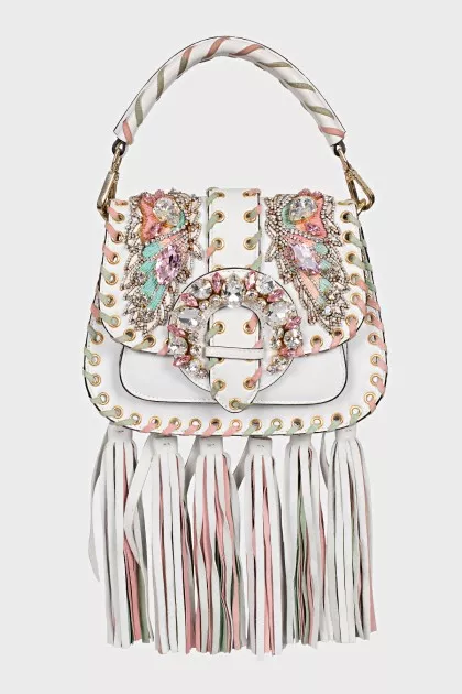 Leather crossbody with massive decor