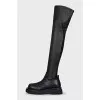 Leather over-the-knee boots with high soles