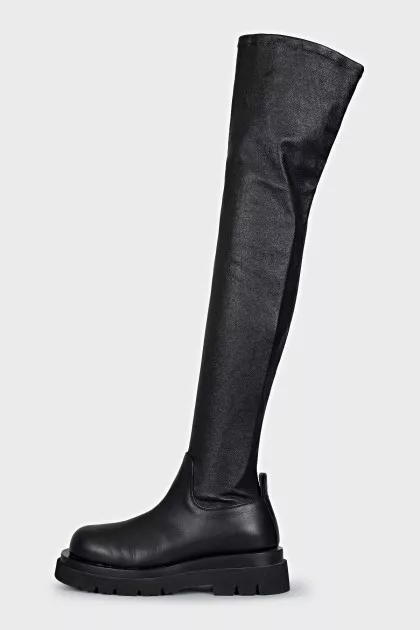 Leather over-the-knee boots with high soles