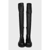 Leather over-the-knee boots with high soles