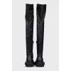 Leather over-the-knee boots with high soles
